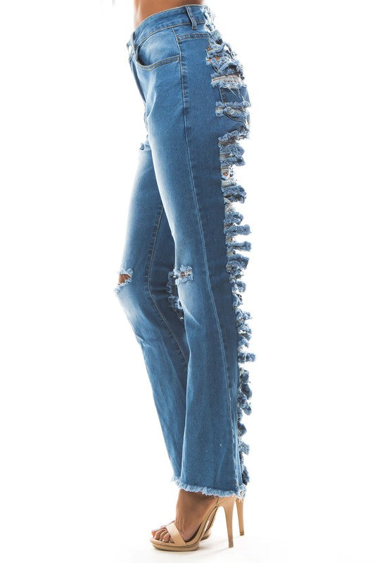 Distressed MULTI CUTBack Denim Jeans
