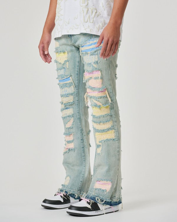 Mens Distressed Patched Denim