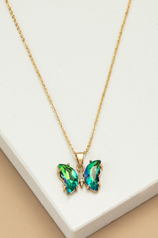 Aurora Borealis crystal butterfly pendant necklace