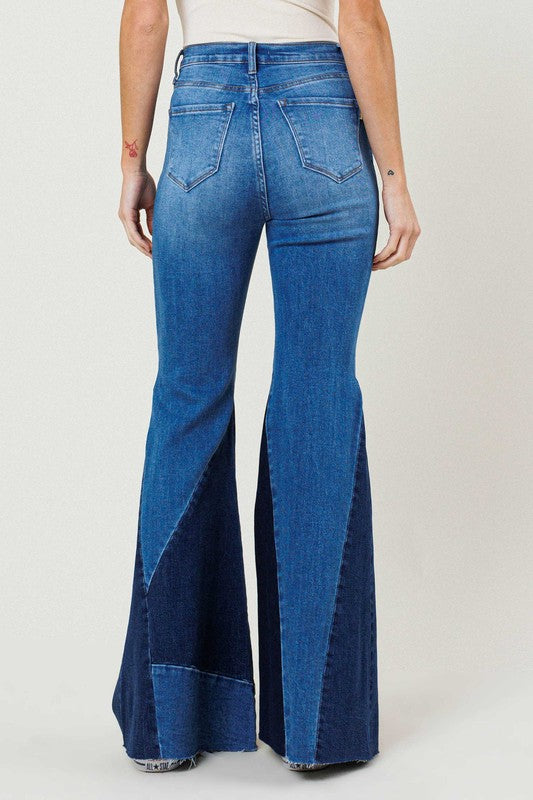 COLOR BLOCK FLARE JEANS