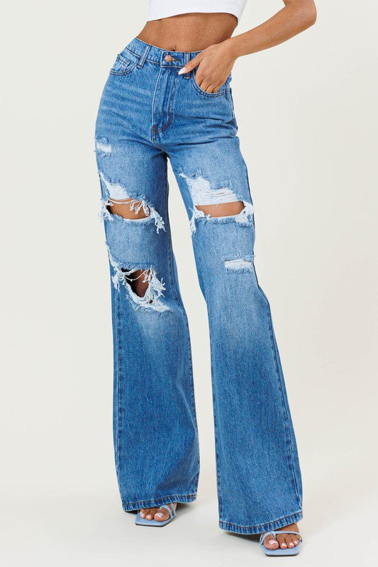 HIGH WAISTED Distressed WIDE LEG JEAN