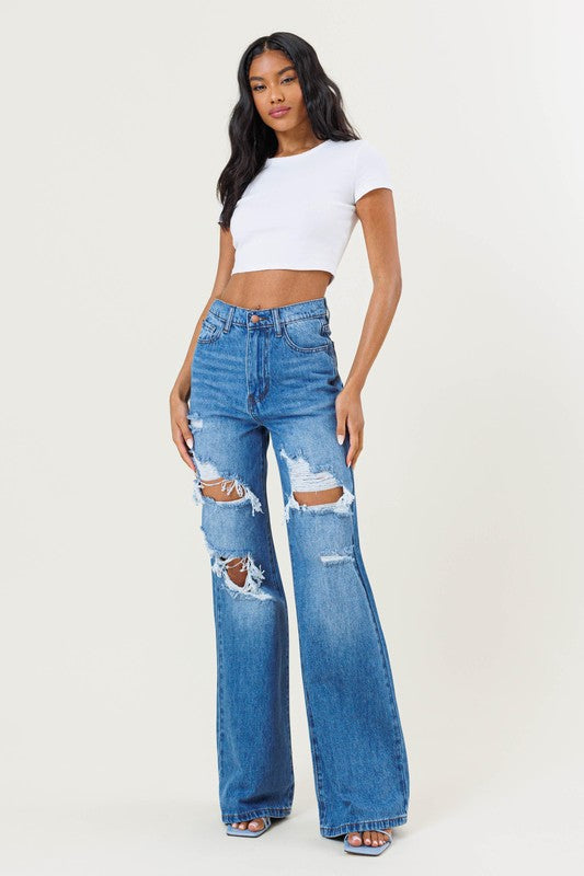 HIGH WAISTED Distressed WIDE LEG JEAN
