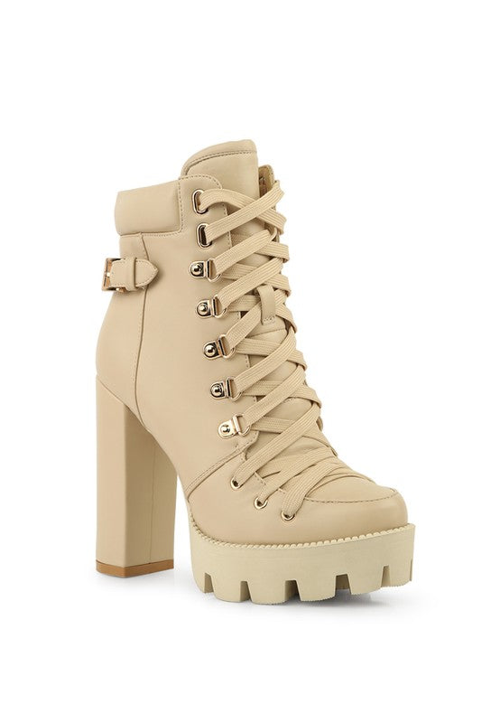 WILLOW CUSHION COLLARED LACE-UP HIGH ANKLE BOOTS