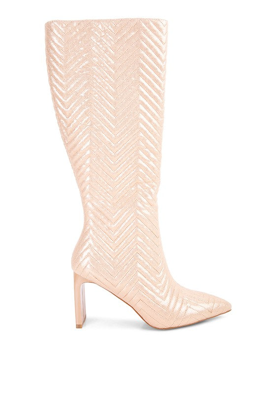 Prinkles Quilted High Italian Block Heeled Boots