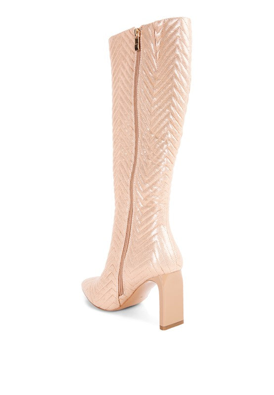 Prinkles Quilted High Italian Block Heeled Boots
