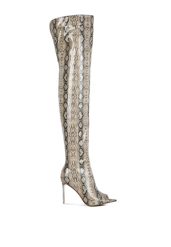 High Drama Snake print Stiletto Long Boots