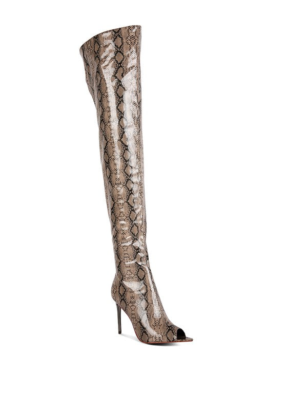 High Drama Snake print Stiletto Long Boots