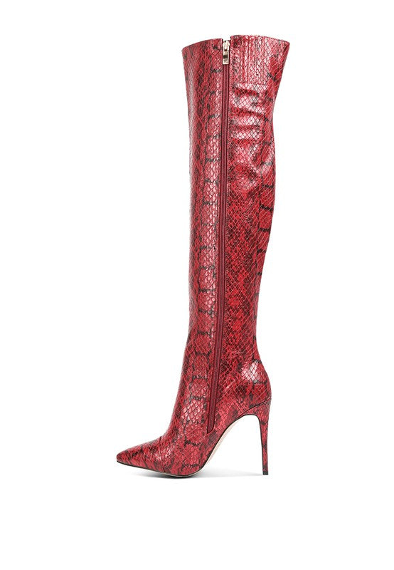 Catalina Snake Print Stiletto Knee Boots
