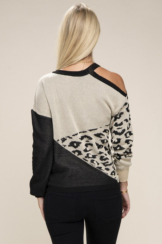 Leopard Print Color Block Sweater
