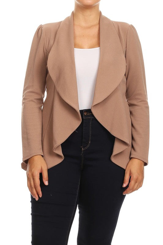 Plus Casual Solid open front jacket blazer