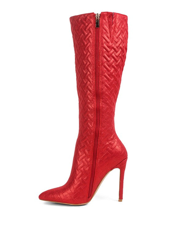 Quilted High Heeled Calf Boots