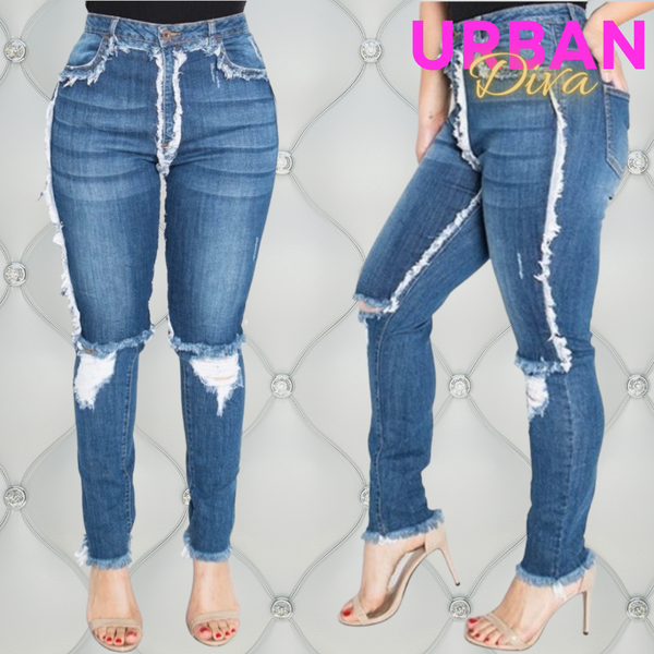 High Rise Repaired Destruction Jeans