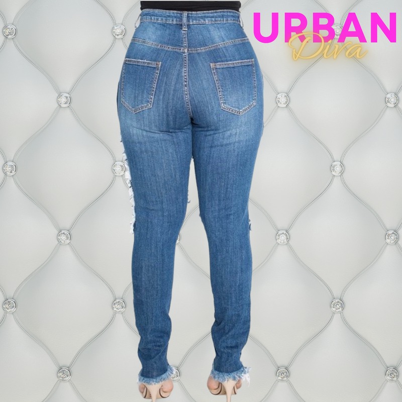 High Rise Repaired Destruction Jeans